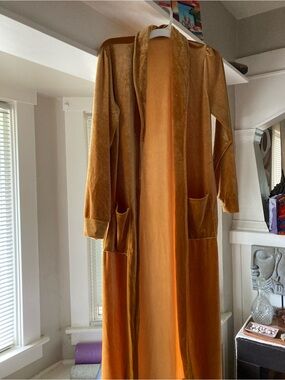 Women's Long Velvet Duster Coat in Caramel